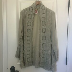 Johnny Was woman’s medium embroidered eyelet  semi sheer top. Like New